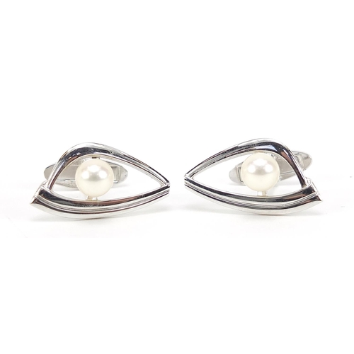 496 - Pair of silver Mikimoto pearl cufflinks, 2.6cm in length 8.8g