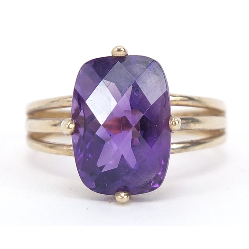 209 - 9ct gold facetted amethyst ring, size R, 4.2g