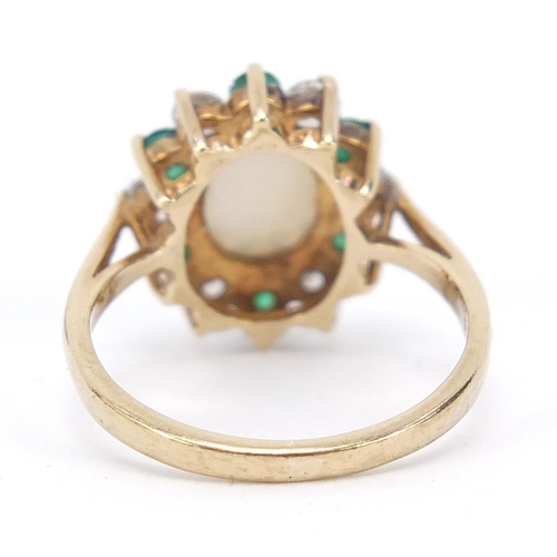 946 - 9ct gold opal, emerald and cubic zirconia ring, size J, 2.5g