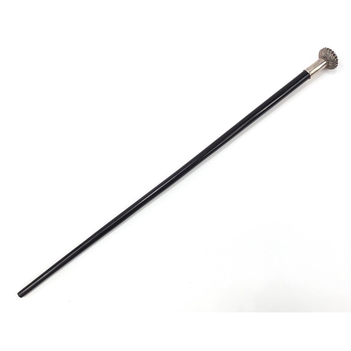 353 - Hardwood walking stick with Russian silver mounted pommel, impressed marks, 95cm in length