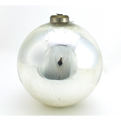 331 - Large Victorian mirrored silvered glass witches ball, approximately 25cm in diameter