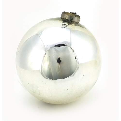 331 - Large Victorian mirrored silvered glass witches ball, approximately 25cm in diameter