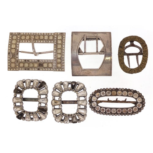 783 - Six antique and later buckles including cut steel examples, the largest 7cm wide