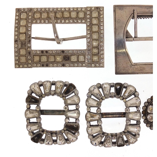 783 - Six antique and later buckles including cut steel examples, the largest 7cm wide