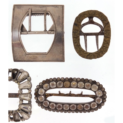 783 - Six antique and later buckles including cut steel examples, the largest 7cm wide