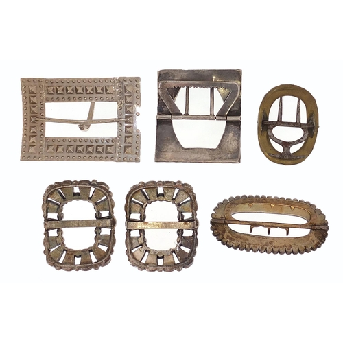 783 - Six antique and later buckles including cut steel examples, the largest 7cm wide