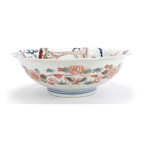 829 - Japanese Imari porcelain bowl hand painted with flowers, 25cm in diameter