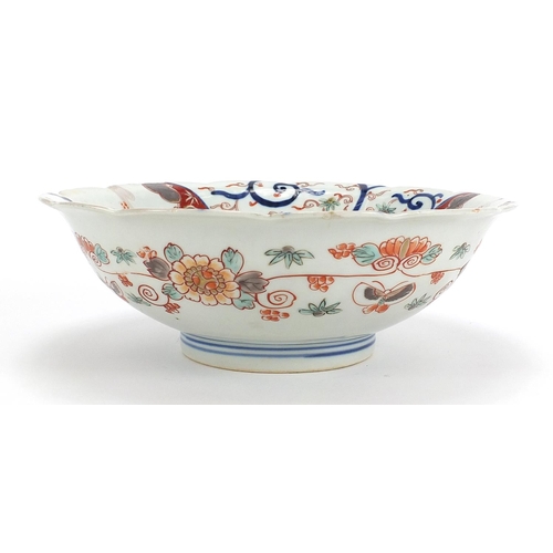 829 - Japanese Imari porcelain bowl hand painted with flowers, 25cm in diameter