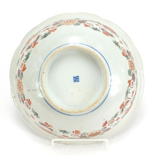 829 - Japanese Imari porcelain bowl hand painted with flowers, 25cm in diameter