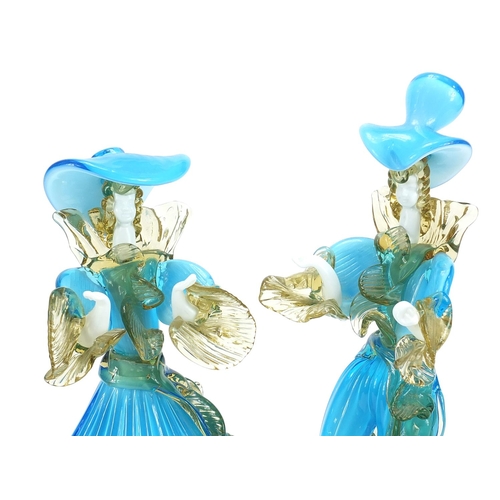 319 - Pair Of Italian Murano Glass Courtesan Figurines By Franco Toffolo, the largest 39cm high