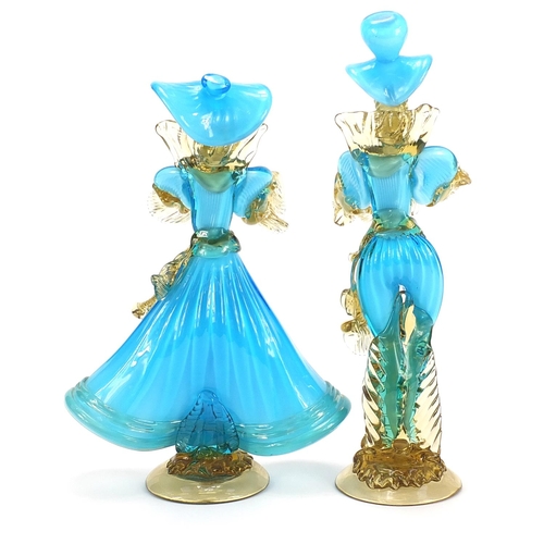 319 - Pair Of Italian Murano Glass Courtesan Figurines By Franco Toffolo, the largest 39cm high