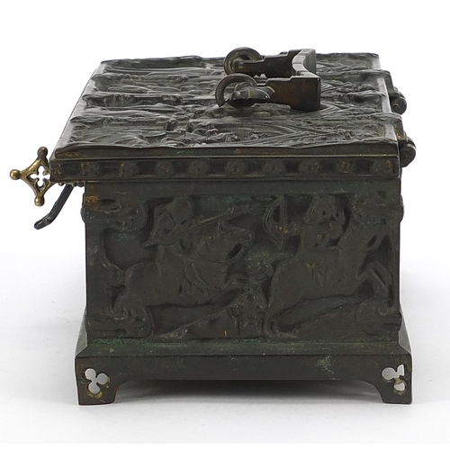 758 - 19th century style classical bronzed casket, 9cm H x 21.5cm W x 12.5cm D