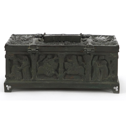 758 - 19th century style classical bronzed casket, 9cm H x 21.5cm W x 12.5cm D