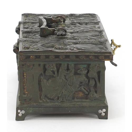 758 - 19th century style classical bronzed casket, 9cm H x 21.5cm W x 12.5cm D