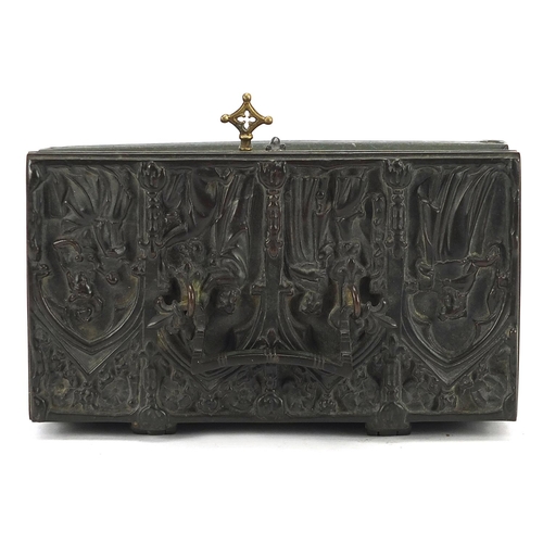 758 - 19th century style classical bronzed casket, 9cm H x 21.5cm W x 12.5cm D