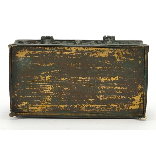 758 - 19th century style classical bronzed casket, 9cm H x 21.5cm W x 12.5cm D