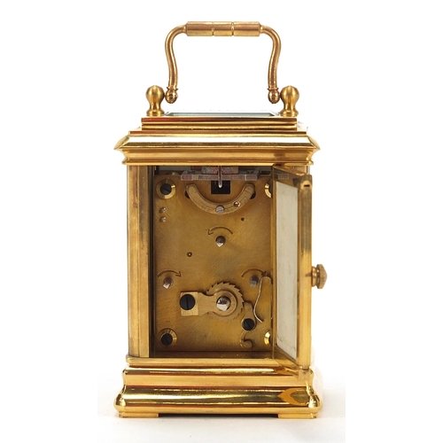 244 - French style gilt metal perpetual carriage clock with Sevres style panels, 8cm high