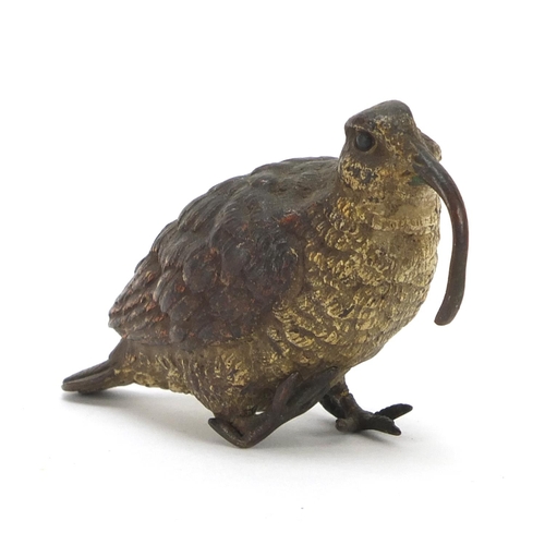 146 - Austrian cold painted bronze curlew, impressed Geschutzt and numbered 895, 8.5cm in length