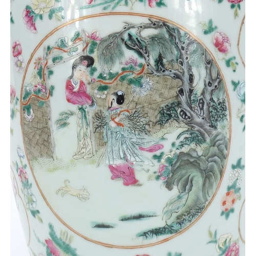 177 - Large Chinese porcelain baluster vase finely hand painted in the famille rose palette with panels of... 