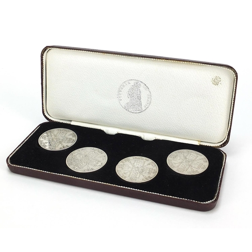 363 - Victorian specimen double florin set with fitted case comprising years 1887, 1888, 1889 and 1890