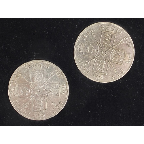 363 - Victorian specimen double florin set with fitted case comprising years 1887, 1888, 1889 and 1890