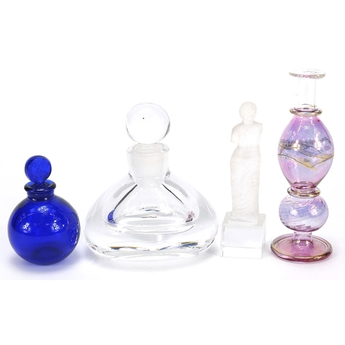 520 - Art glassware including Venus de Milo frosted and clear glass sculpture, Orrefors scent bottle and D... 