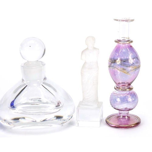 520 - Art glassware including Venus de Milo frosted and clear glass sculpture, Orrefors scent bottle and D... 