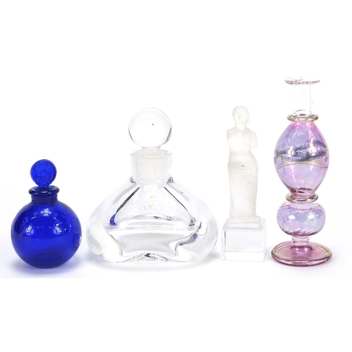 520 - Art glassware including Venus de Milo frosted and clear glass sculpture, Orrefors scent bottle and D... 