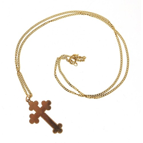 548 - 9ct gold cross pendant on a 9ct gold necklace, 2.8cm high and 44cm in length, total 3.4g