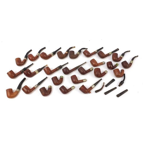 233 - Collection of vintage smoking pipes mostly with silver plated or gold coloured metal collars includi... 