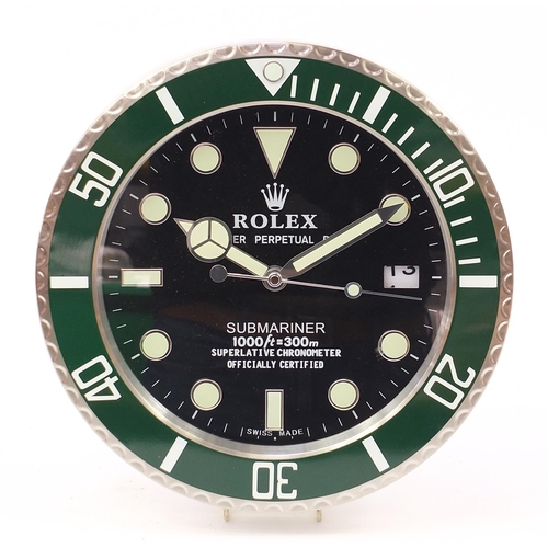 689 - Rolex Submariner design dealer's display wall clock, 34cm in diameter