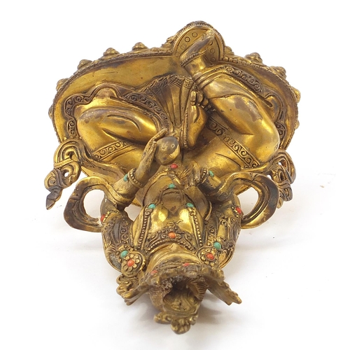 936 - Chino Tibetan patinated bronze jewelled Buddha, 22cm high