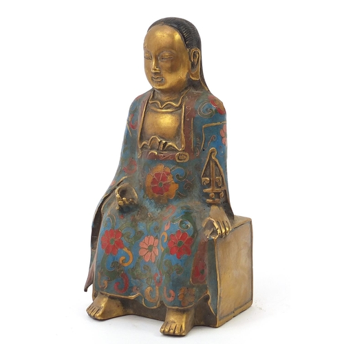 1009 - Chino Tibetan cloisonné figure of seated Buddha, 24.5cm high