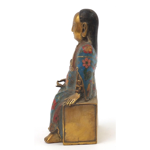 1009 - Chino Tibetan cloisonné figure of seated Buddha, 24.5cm high