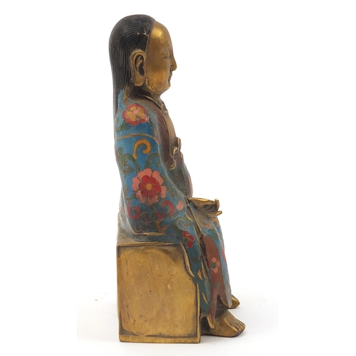 1009 - Chino Tibetan cloisonné figure of seated Buddha, 24.5cm high