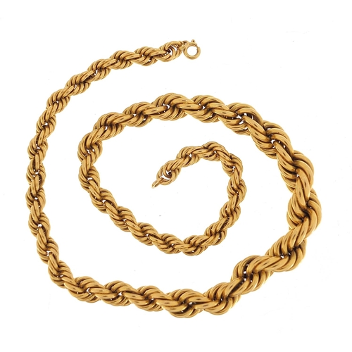 119 - Continental 18ct gold graduated rope twist necklace, probably French, 41cm in length, 31.0g