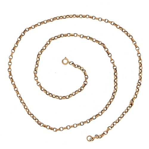 804 - 9ct gold Belcher link necklace, 58cm in length, 14.5g