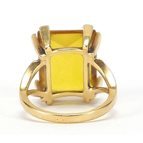 624 - Continental unmarked gold citrine ring, size L, 7.3g