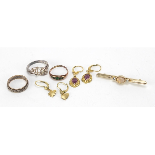 879 - Antique and later jewellery including a 9ct gold and silver eternity ring, pair of antique style pur... 