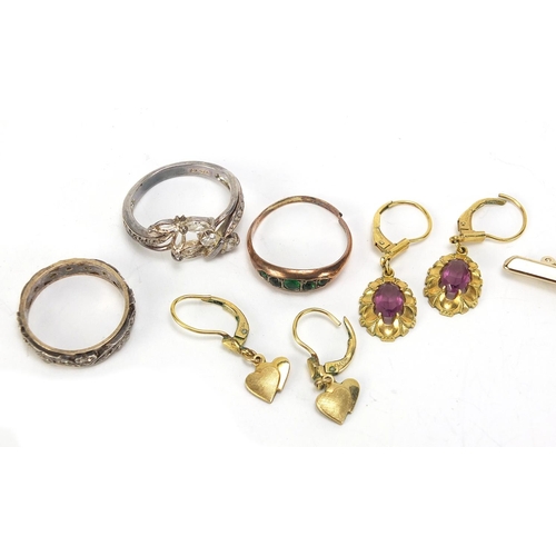 879 - Antique and later jewellery including a 9ct gold and silver eternity ring, pair of antique style pur... 