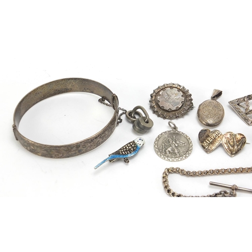 1075 - Antique and later silver jewellery including a Victorian watch chain, four row gate bracelet, marcas... 