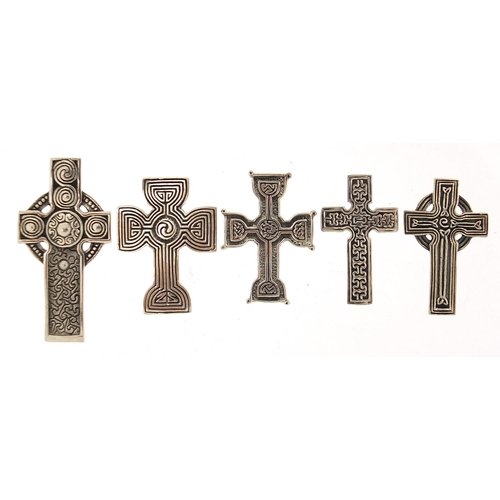 853 - Five silver Celtic cross pendants, the largest 4.6cm high, total 39.5g