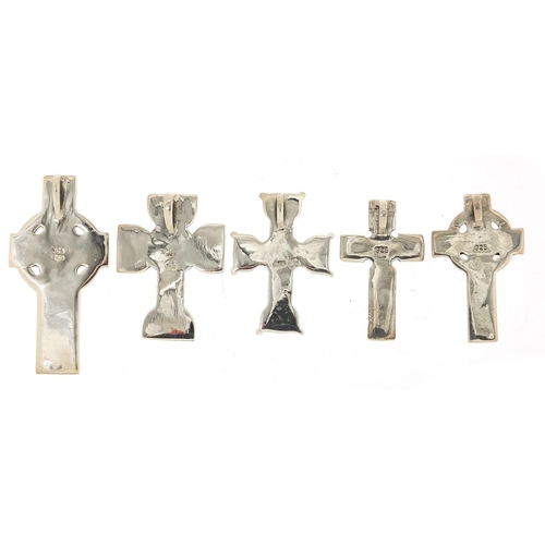 853 - Five silver Celtic cross pendants, the largest 4.6cm high, total 39.5g