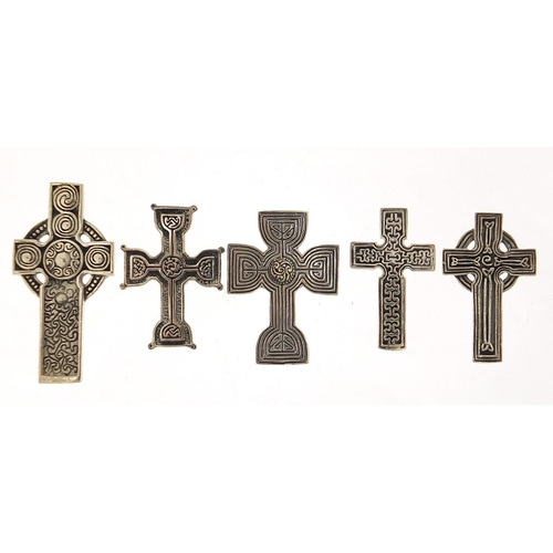 578 - Five silver Celtic cross pendants, the largest 4.6cm high, total 38.5g