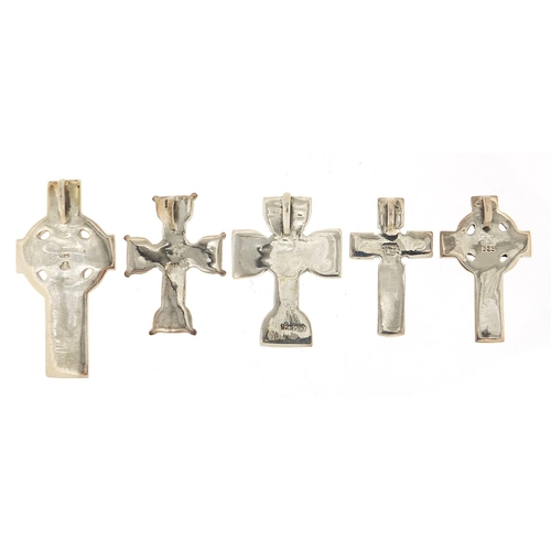 578 - Five silver Celtic cross pendants, the largest 4.6cm high, total 38.5g