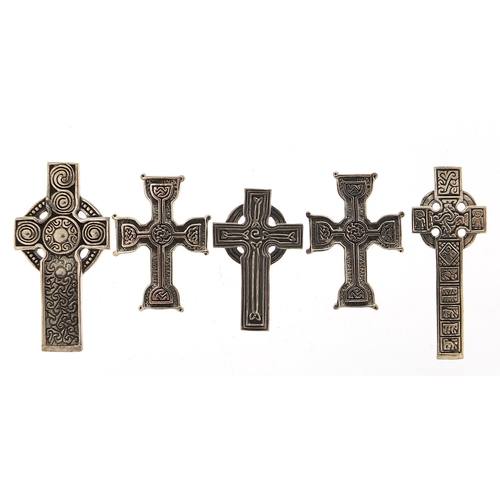 350 - Five silver Celtic cross pendants, the largest 4.6cm high, total 37.4g