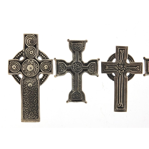 350 - Five silver Celtic cross pendants, the largest 4.6cm high, total 37.4g