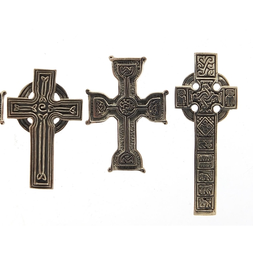 350 - Five silver Celtic cross pendants, the largest 4.6cm high, total 37.4g