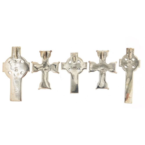 350 - Five silver Celtic cross pendants, the largest 4.6cm high, total 37.4g