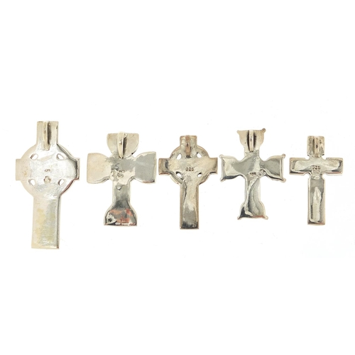 947 - Five silver Celtic cross pendants, the largest 4.6cm high, total 39.6g